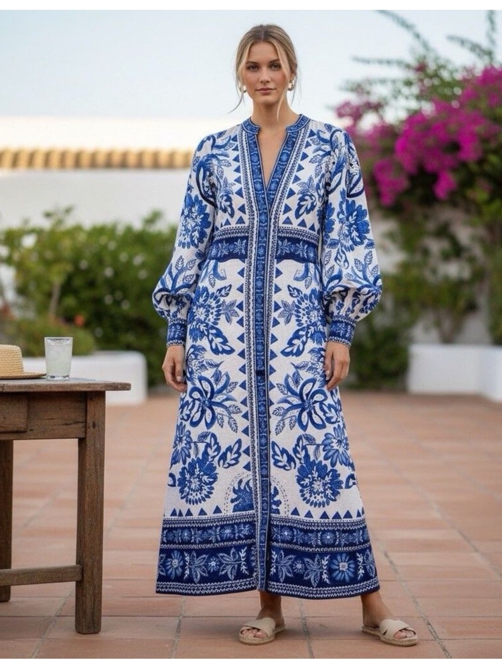 Caroline Constas 🔥Blue and White Floral Maxi Dress
